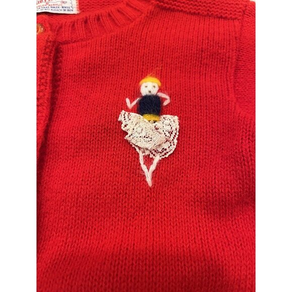 Vintage 80s Blue Bird Cardigan Sweater Girls T 2-4 Acrylic Button Red Embroidery - Picture 5 of 8